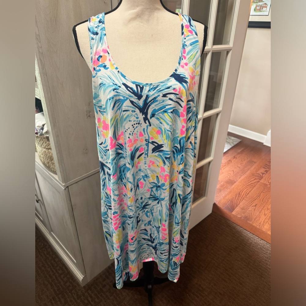 Lilly Pulitzer Melle Trapeze Tank Dress in serene blue tippy top